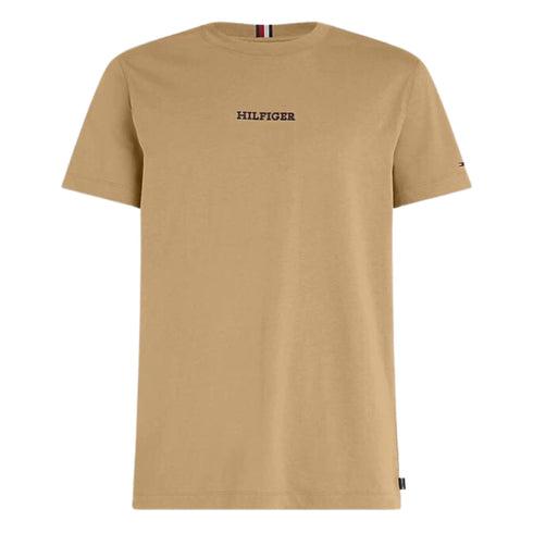T-shirt Uomo con logo ricamato sul petto Kaki Tommy Hilfiger- Francavilla Moda